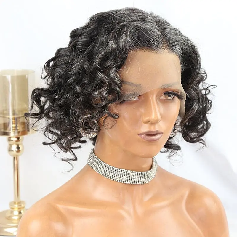 Salt&Pepper Color Loose Wavy Bob 13x4 T Part Lace Front Wig - Image 10