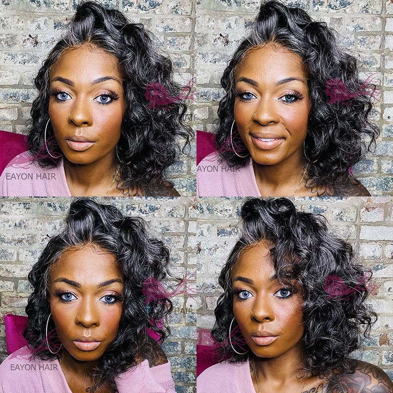 Salt&Pepper Color Loose Wavy Bob 13x4 T Part Lace Front Wig - Image 3