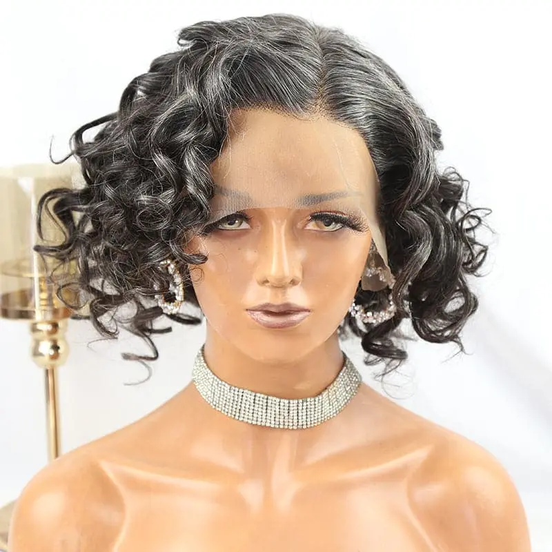 Salt&Pepper Color Loose Wavy Bob 13x4 T Part Lace Front Wig - Image 6