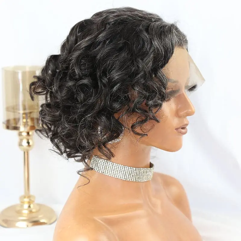 Salt&Pepper Color Loose Wavy Bob 13x4 T Part Lace Front Wig - Image 7