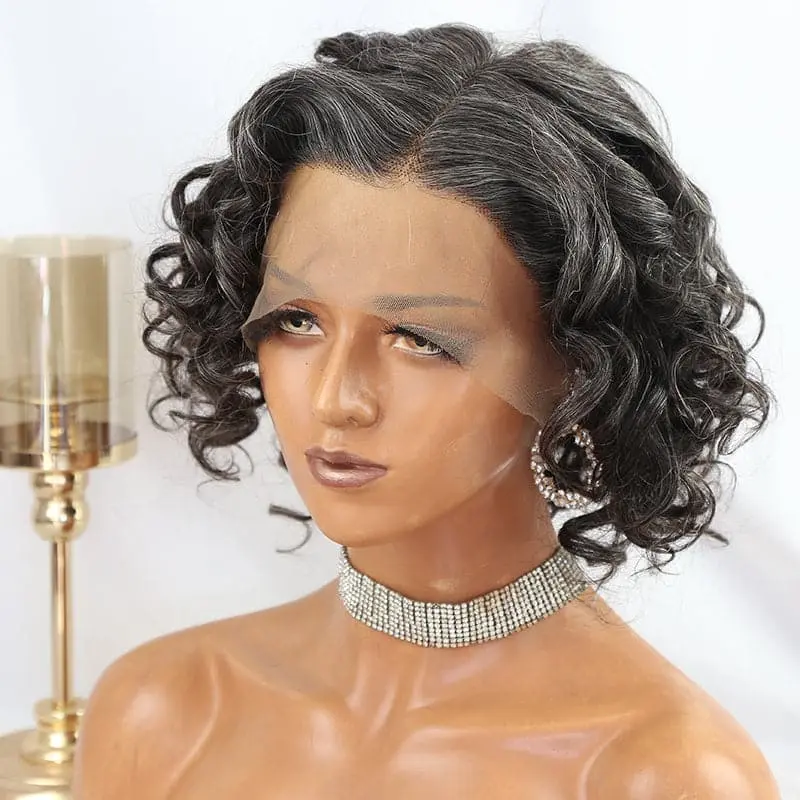 Salt&Pepper Color Loose Wavy Bob 13x4 T Part Lace Front Wig - Image 9