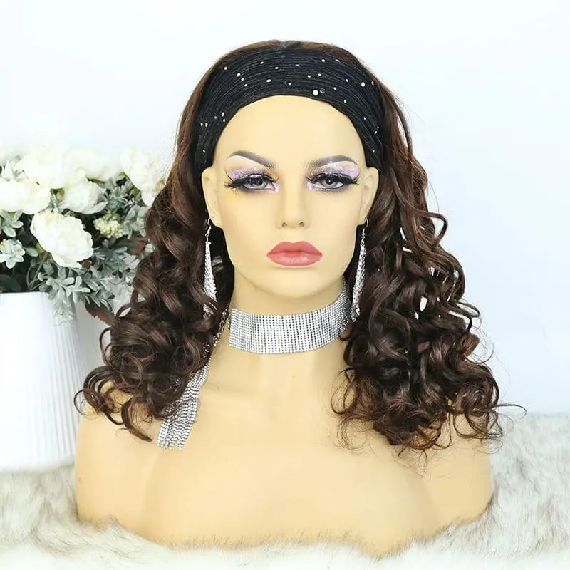 Headband Wig 01 Chocolate Color Human Hair HBWB2 - Image 8