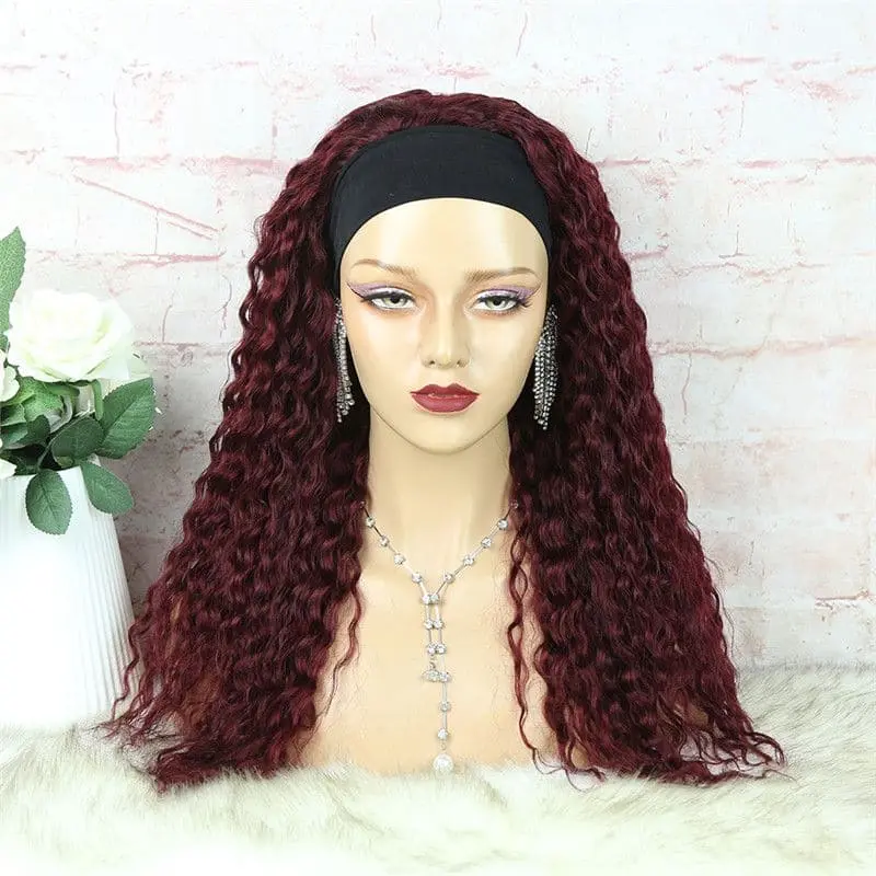 Headband Wig #99J Burgundy Deep Curly Human Hair HBWDC9 - Image 6