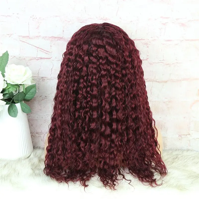 Headband Wig #99J Burgundy Deep Curly Human Hair HBWDC9 - Image 7