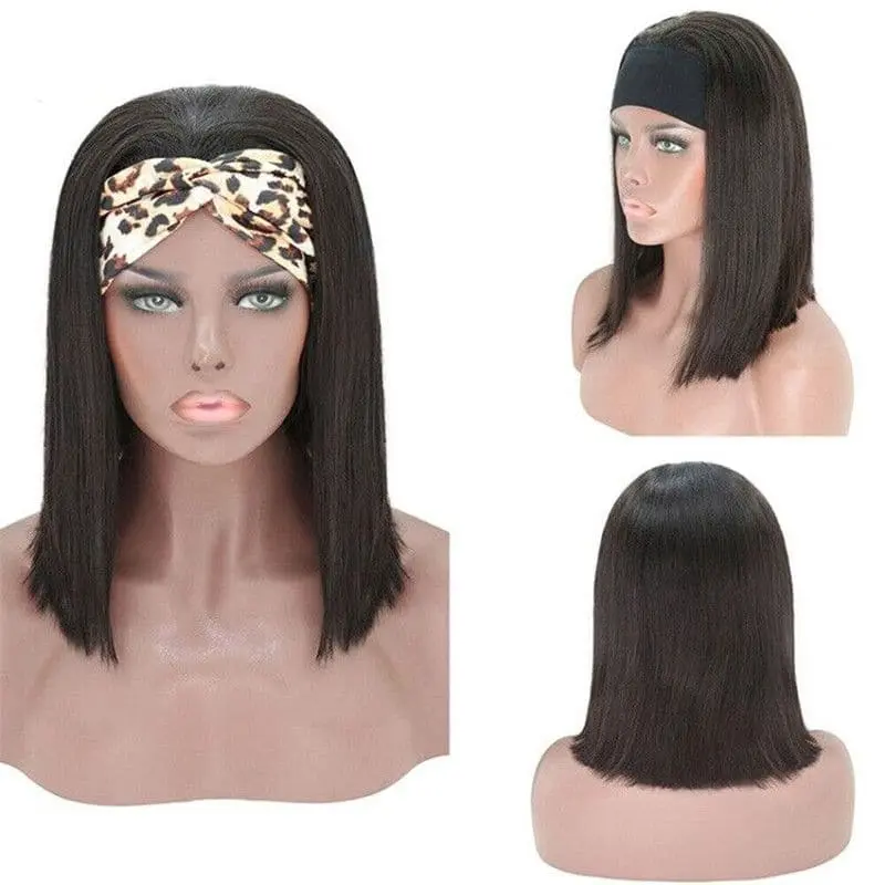 Headband Wig Blunt Cut BOB Silky Straight Human Hair HBWTO-1 - Image 5