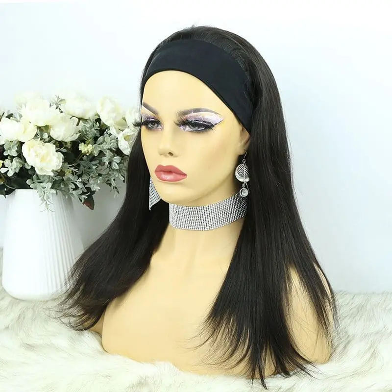 Headband Wig Silky Straight Human Hair HBWT-1 - Image 4