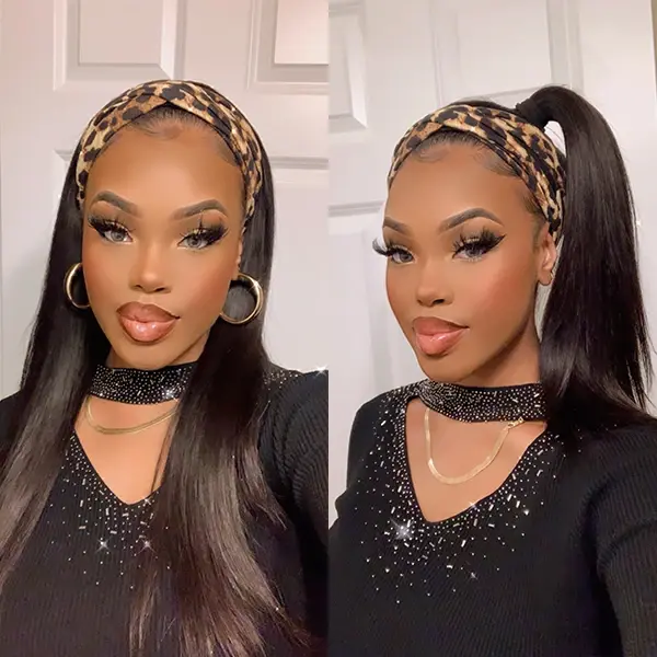 Headband Wig Silky Straight Human Hair HBWT-1 - Image 8