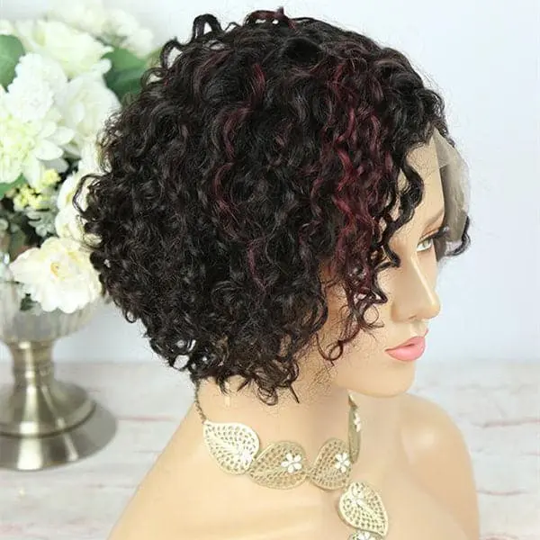 Highlight Brown Pixie Cut Curly BOB Lace Wig PXXB02 - Image 6