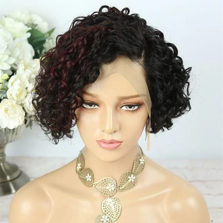 Highlight Brown Pixie Cut Curly BOB Lace Wig PXXB02 - Image 7