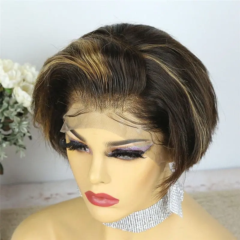 Highlighted #4/27 Pixie Cut Layered Straight BOB Lace Wig OBCT427 - Image 3