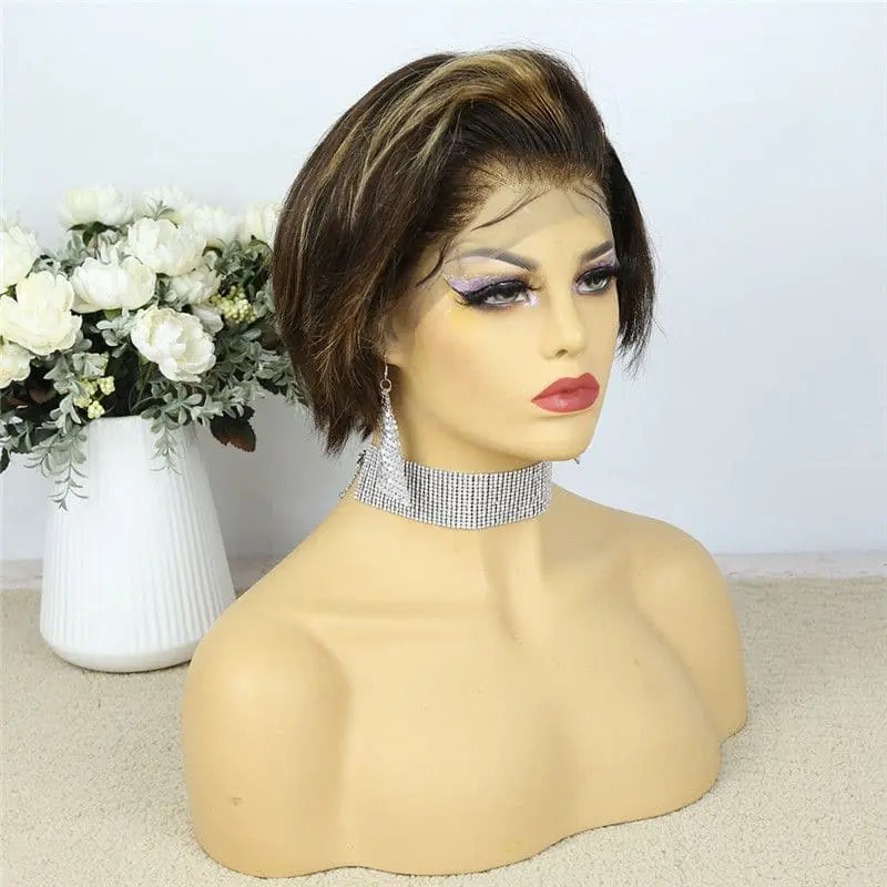 Highlighted #4/27 Pixie Cut Layered Straight BOB Lace Wig OBCT427 - Image 5