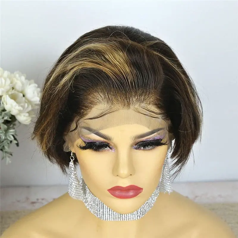 Highlighted #4/27 Pixie Cut Layered Straight BOB Lace Wig OBCT427 - Image 6