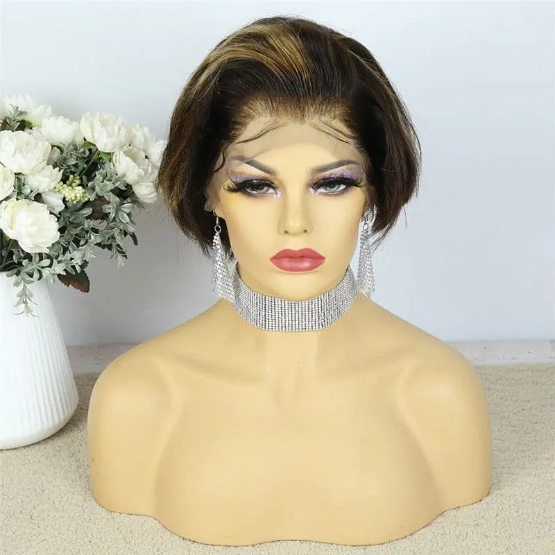 Highlighted #4/27 Pixie Cut Layered Straight BOB Lace Wig OBCT427 - Image 7
