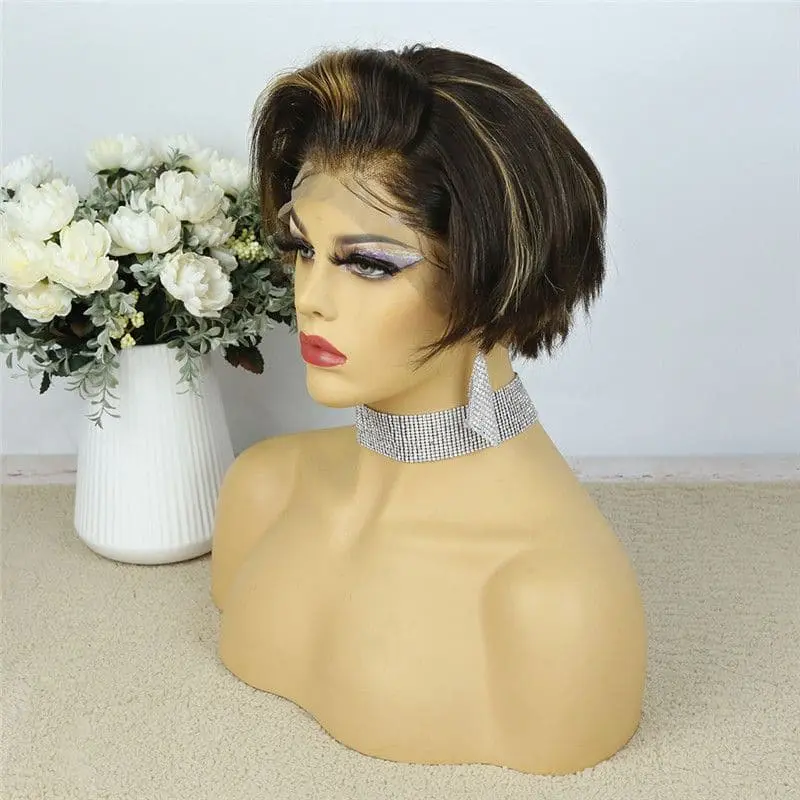 Highlighted #4/27 Pixie Cut Layered Straight BOB Lace Wig OBCT427 - Image 8
