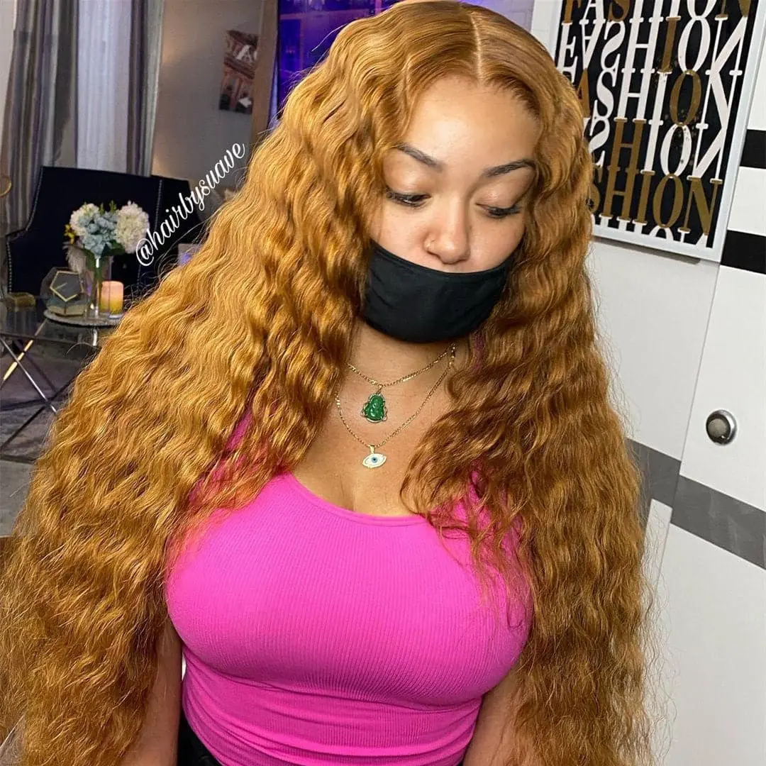 Honey Blonde Colored Water Wave 5x5 Lace Closure Wig HBBW