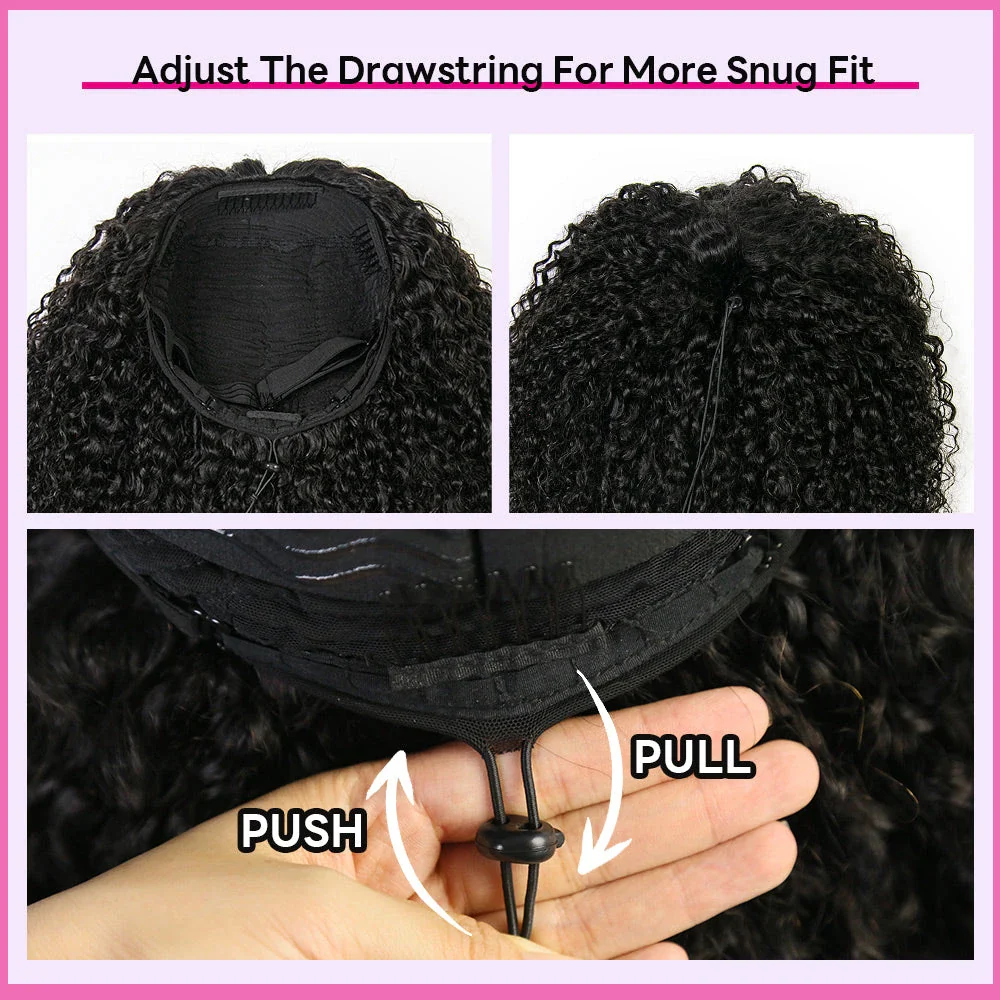 Kinky Curly 3/4 Half Wig Drawstring Flip Over Human Hair Wig - Image 3