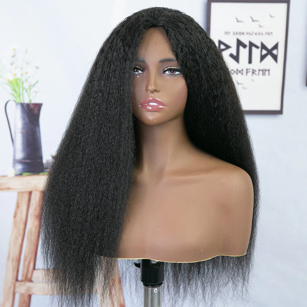 Kinky Straight 3/4 Half Wig Drawstring Flip Over Human Hair Wig - Image 3