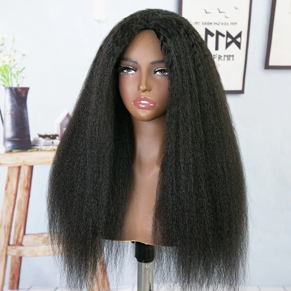 Kinky Straight 3/4 Half Wig Drawstring Flip Over Human Hair Wig - Image 4