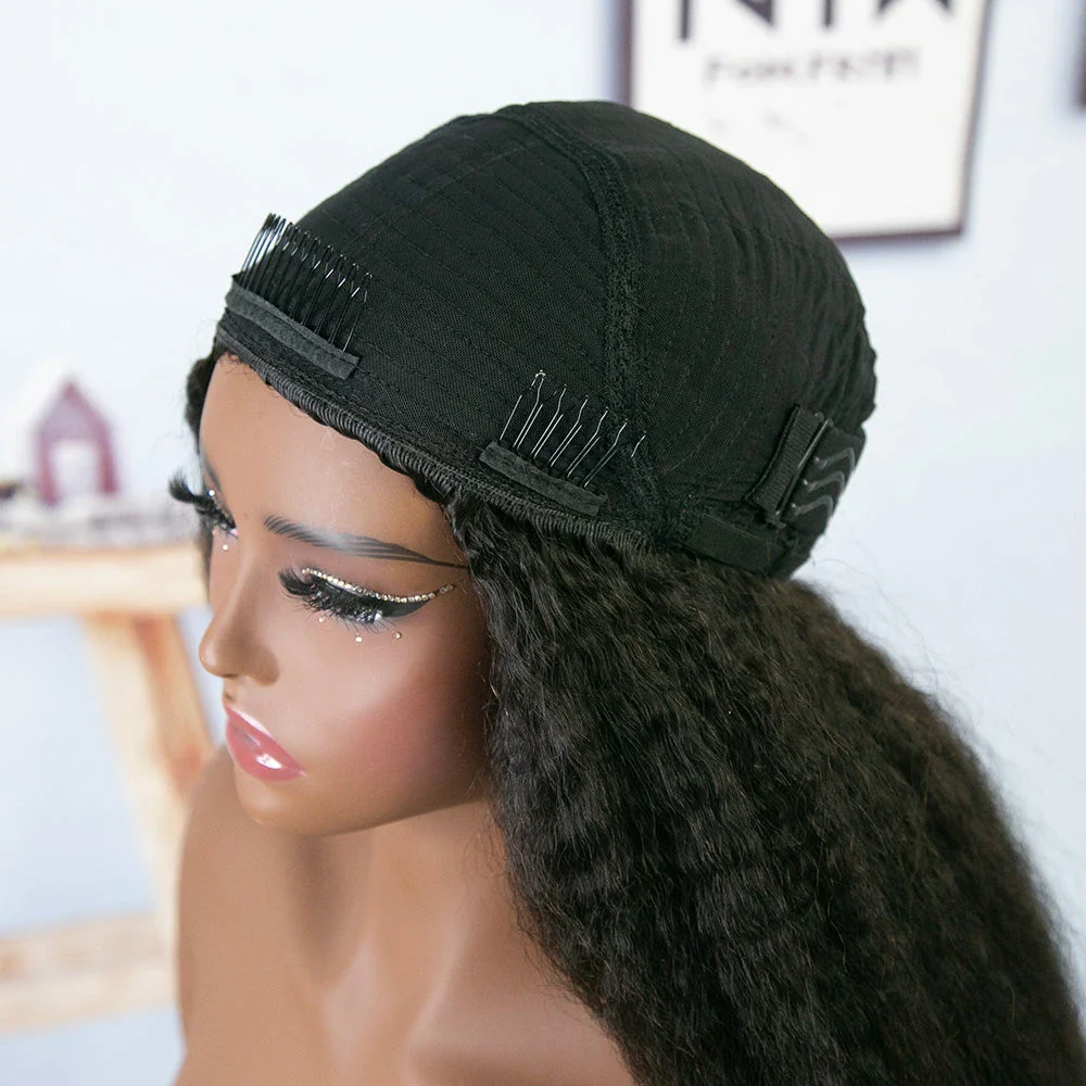 Kinky Straight 3/4 Half Wig Drawstring Flip Over Human Hair Wig - Image 5