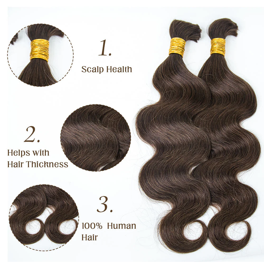 Medium Brown #4 Human Braiding Hair Body Wave - Image 3