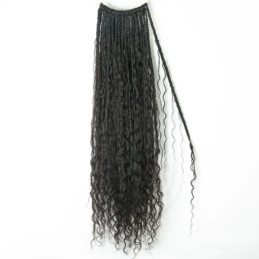 Pre-Looped Crochet Boho Box Braids With Human Hair Curls - Image 10