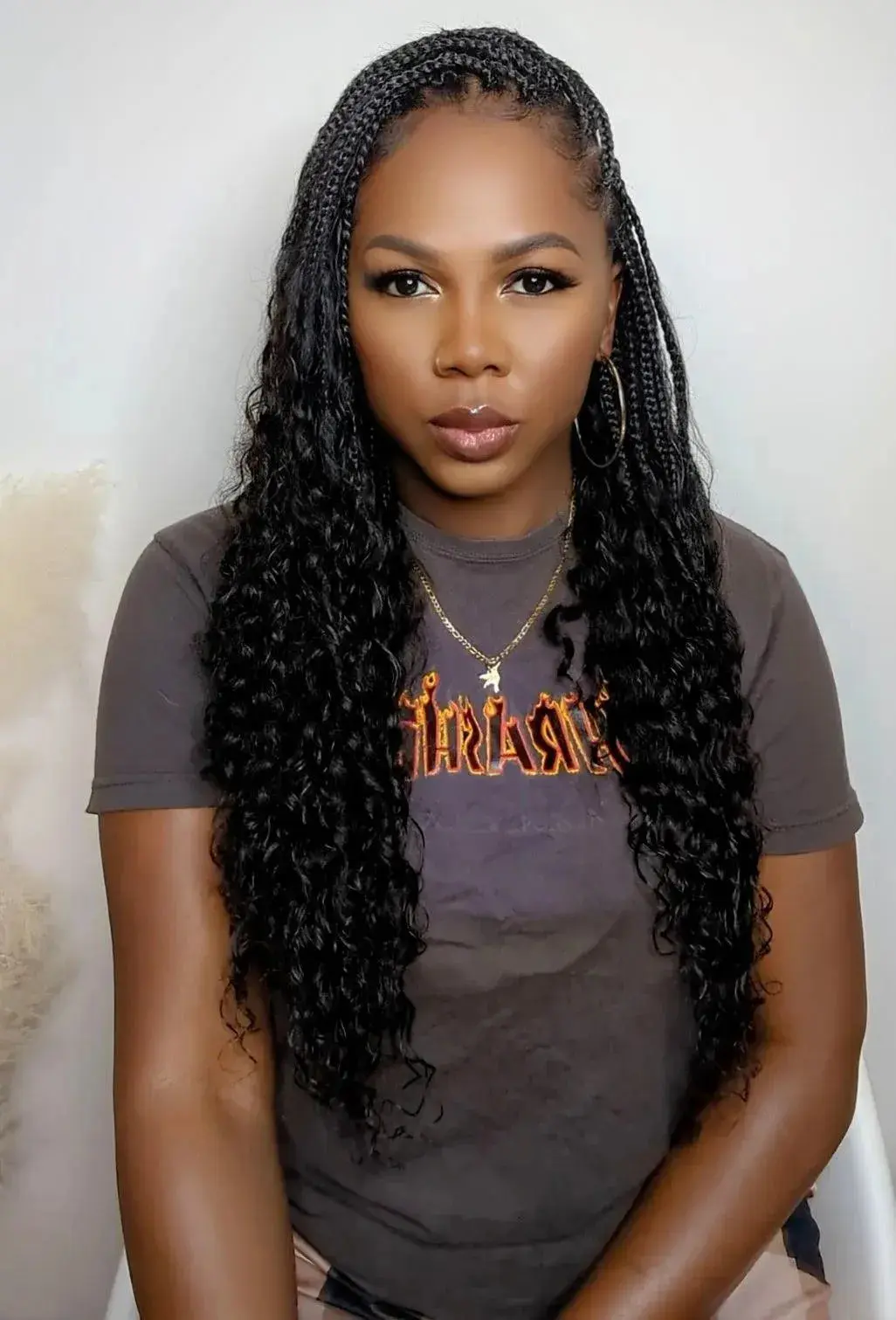 Pre-Looped Crochet Boho Box Braids With Human Hair Curls - Image 4