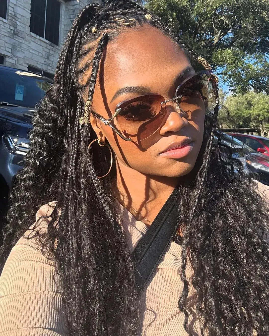 Pre-Looped Crochet Boho Box Braids With Human Hair Curls - Image 5