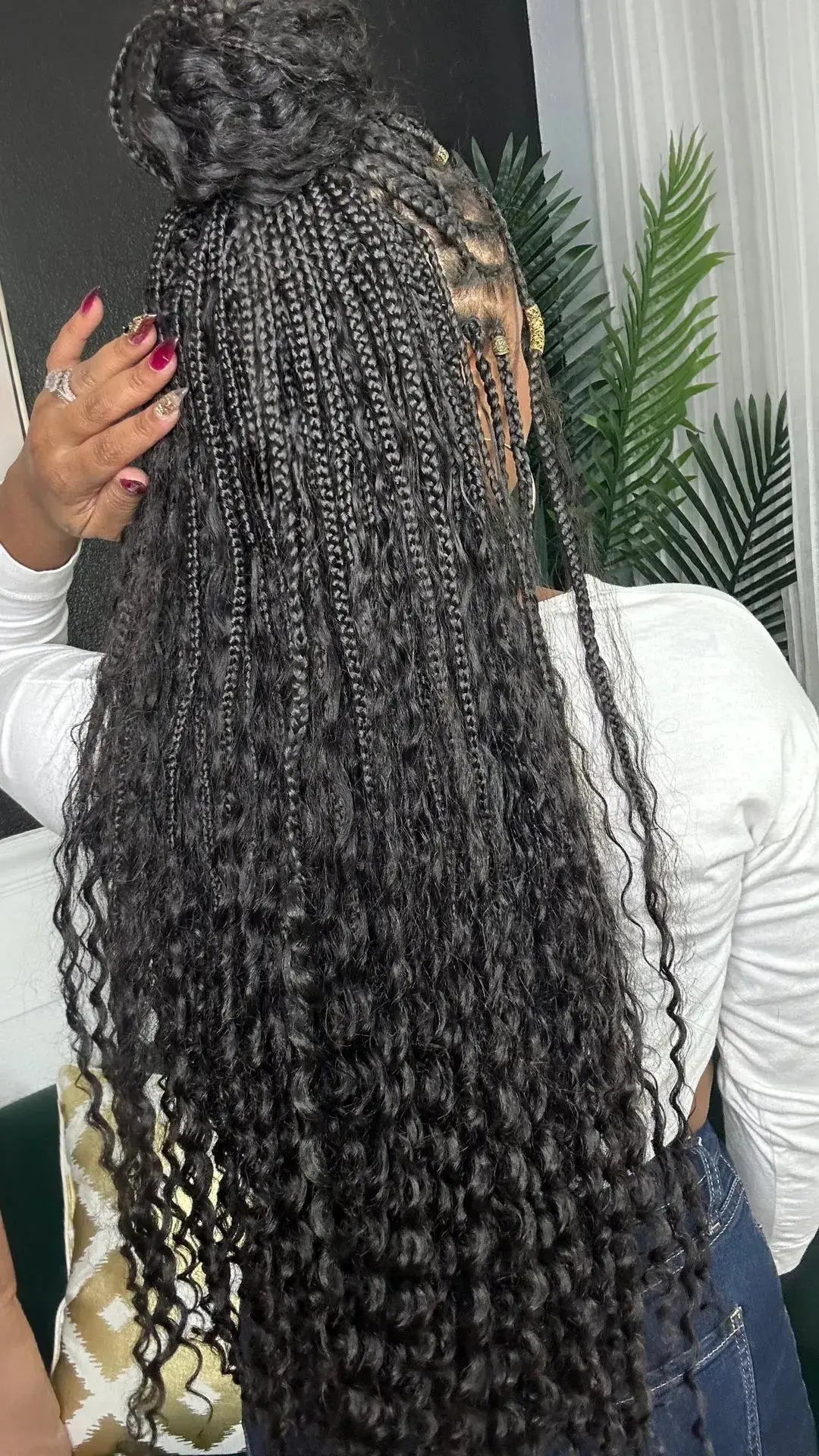 Pre-Looped Crochet Boho Box Braids With Human Hair Curls - Image 6