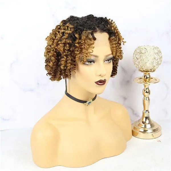 Pre Plucked #1B/Ginger Wand Curl Bob With Bangs 13x6 Lace Front Wig AOBJC-1 - Image 3