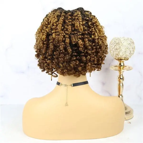 Pre Plucked #1B/Ginger Wand Curl Bob With Bangs 13x6 Lace Front Wig AOBJC-1 - Image 4
