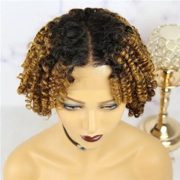 Pre Plucked #1B/Ginger Wand Curl Bob With Bangs 13x6 Lace Front Wig AOBJC-1 - Image 5