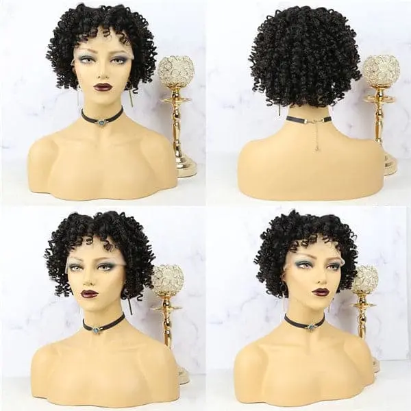 Pre Plucked #1B/Ginger Wand Curl Bob With Bangs 13x6 Lace Front Wig AOBJC-1 - Image 6