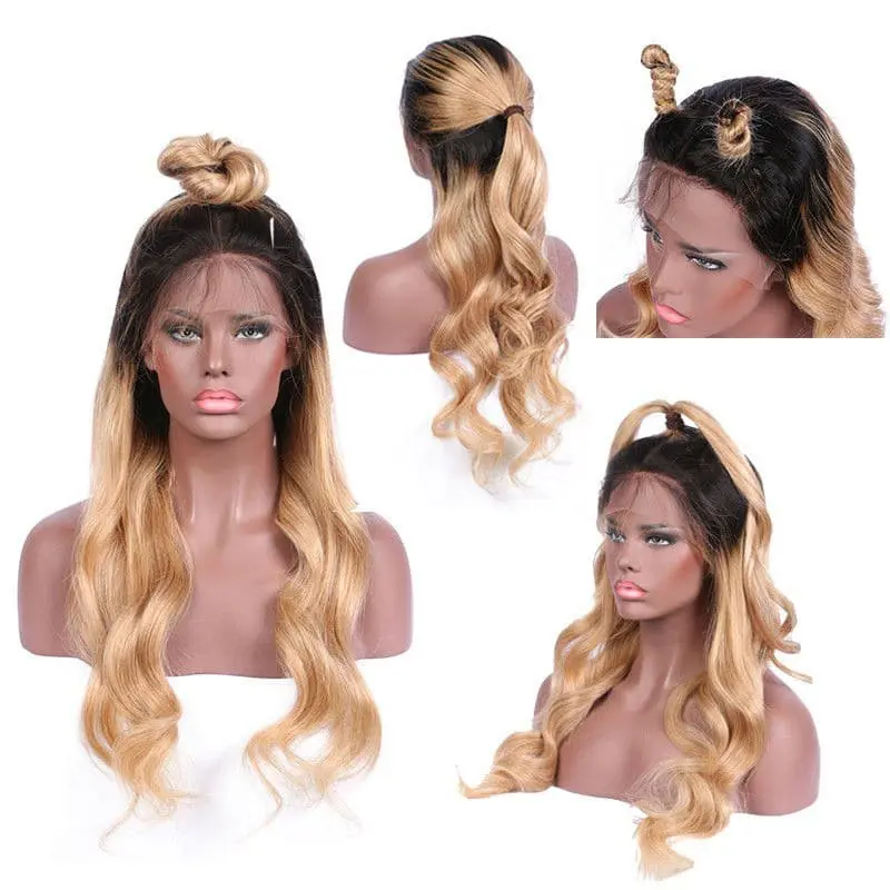NEW Pre Plucked Ombre #1BT27 Body Wave 360x6 Lace Frontal Wig PWB-T9 - Image 4