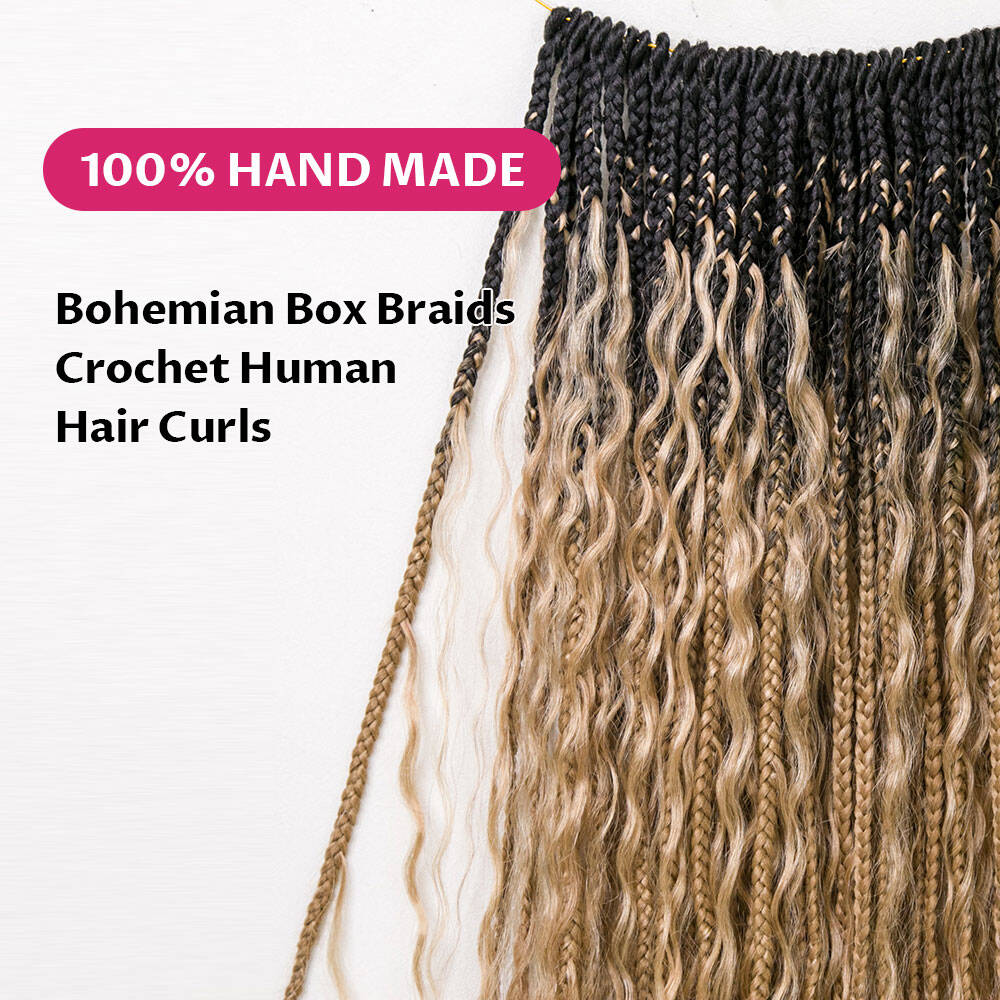 #S1B27/H27 Crochet Boho Box Braids With Human Hair Curls 24 Inch - Image 3
