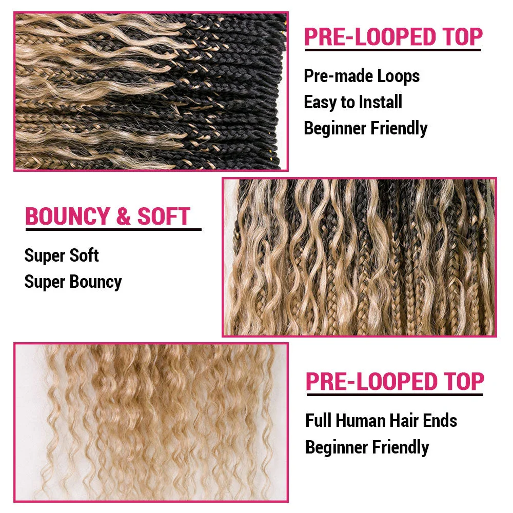 #S1B27/H27 Crochet Boho Box Braids With Human Hair Curls 24 Inch - Image 5