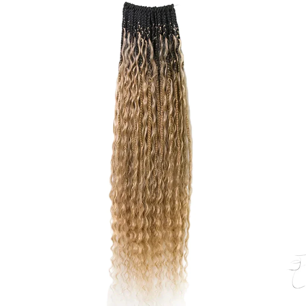 #S1B27/H27 Crochet Boho Box Braids With Human Hair Curls 24 Inch - Image 7