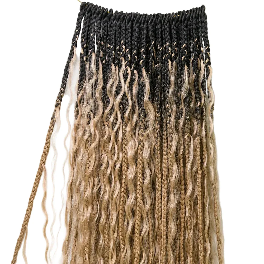 #S1B27/H27 Crochet Boho Box Braids With Human Hair Curls 24 Inch - Image 9