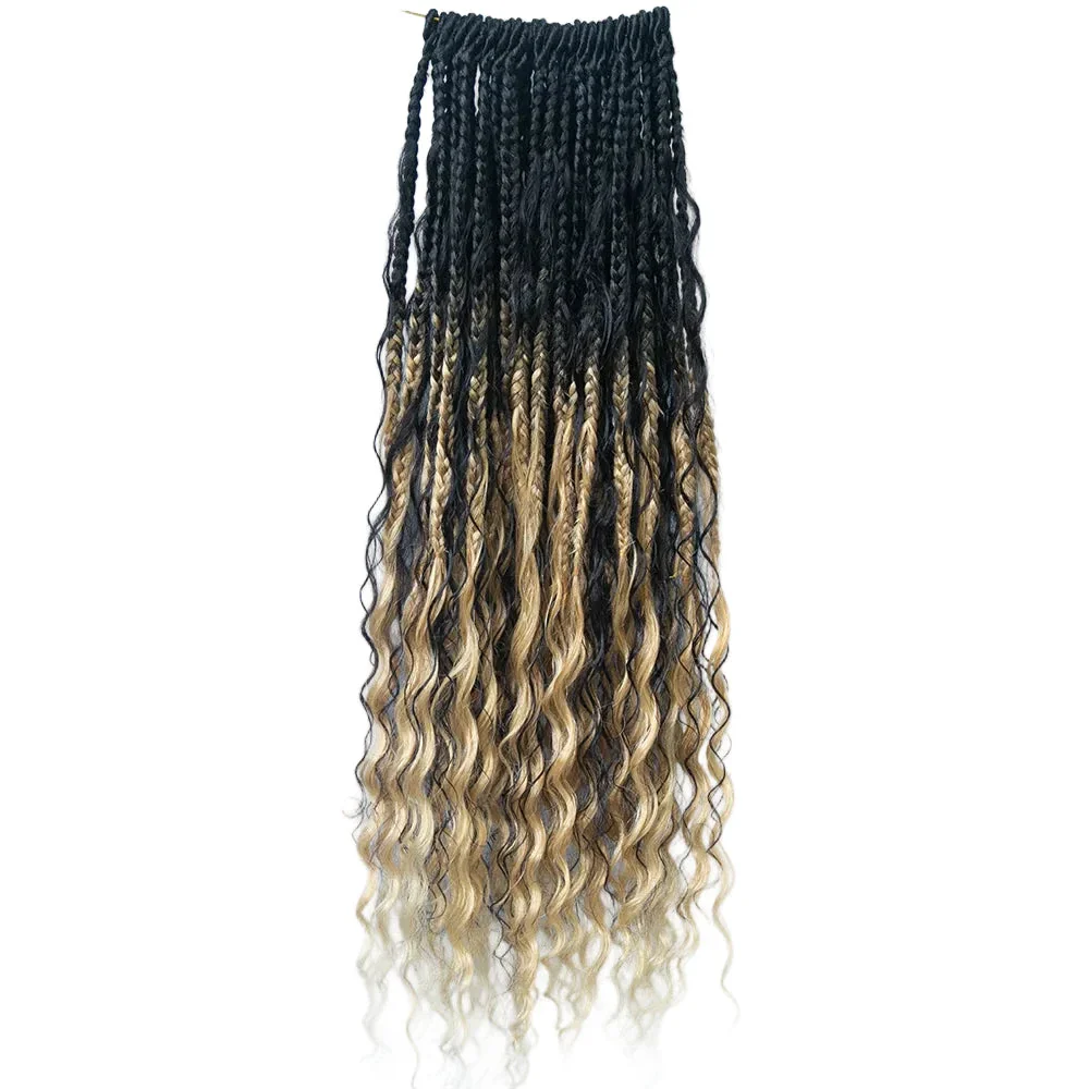 #SNC27/H27 Crochet Boho Box Braids With Human Hair Curls 18 Inch