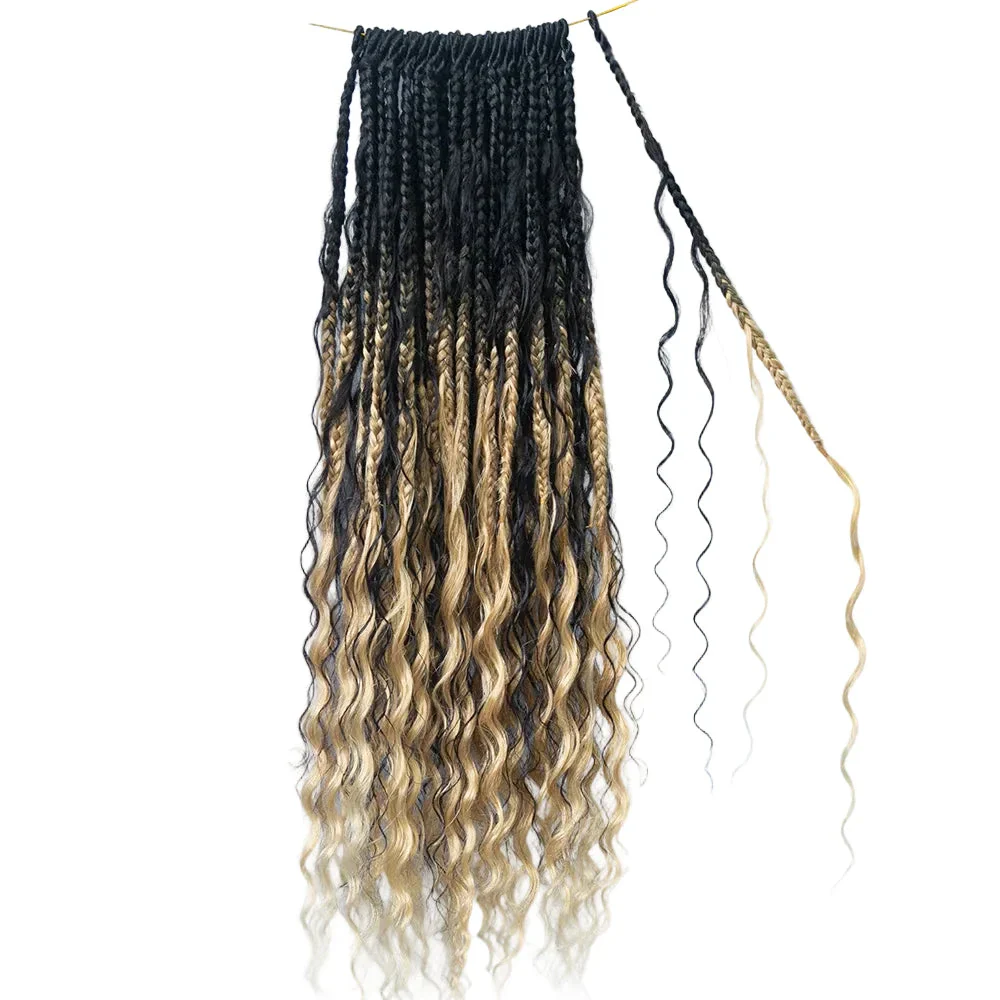 #SNC27/H27 Crochet Boho Box Braids With Human Hair Curls 18 Inch - Image 3