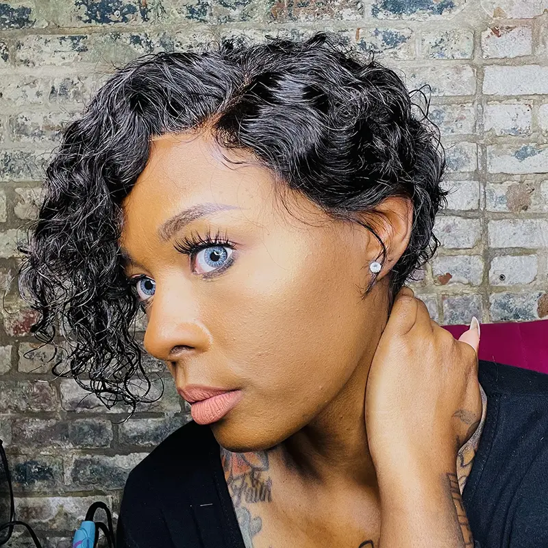 Summer Wig Pre-Styled Pixie Cut Curly Side Part Lace Front Wig PCW02 - Image 3