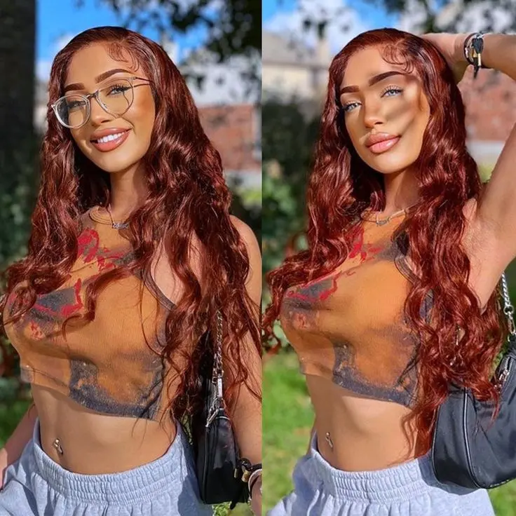 Transparent Lace #33 Reddish Brown Color Body Wave 13x4 Lace Front Wig BBG03 - Image 2