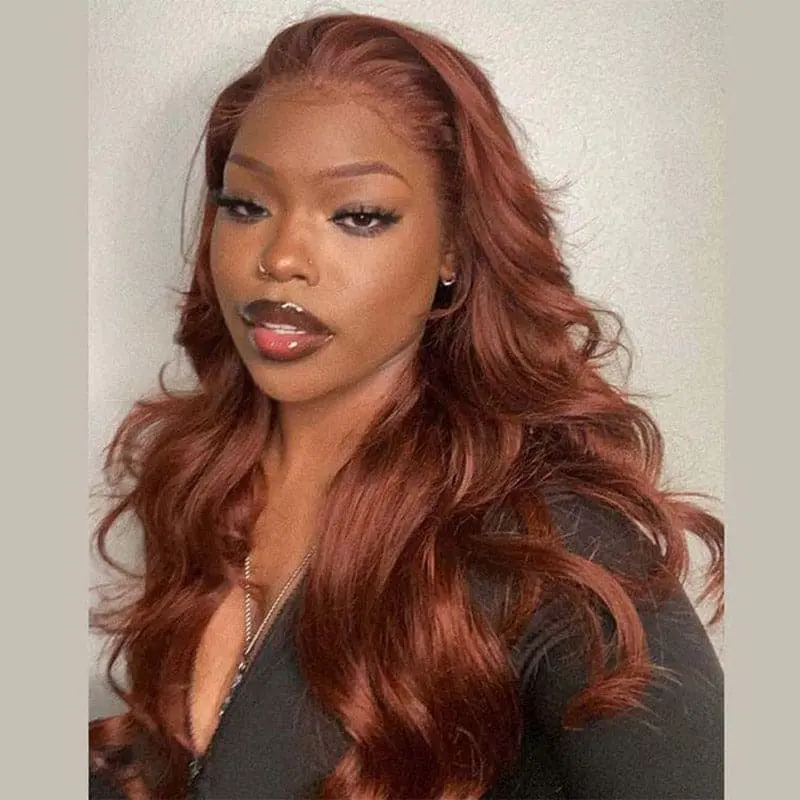 Transparent Lace #33 Reddish Brown Color Body Wave 13x4 Lace Front Wig BBG03 - Image 3