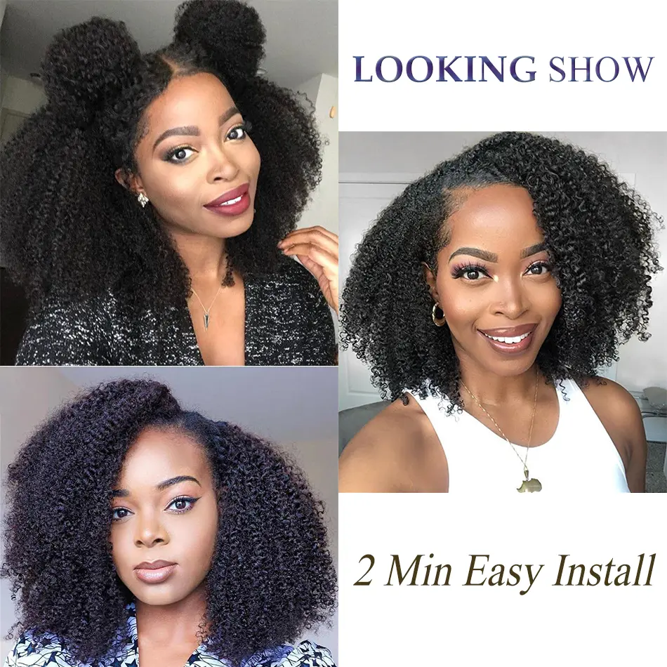 U Part Wig Bob Afro Kinky Curly Human Hair UOKK-1 - Image 3