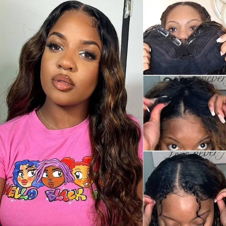 U Part Wig Ombre Colored Body Wave Human Hair UBW2 - Image 3