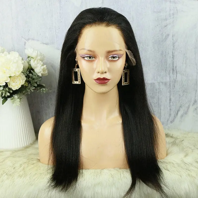 Undetectable Clear Lace Melt Skin light Yaki Straight 13x6 Lace Front Wig HDYS136 - Image 4