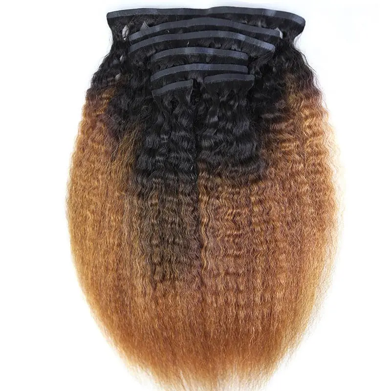 Seamless Clip-In Hair Extension Kinky Straight #T1B/30 - Image 3