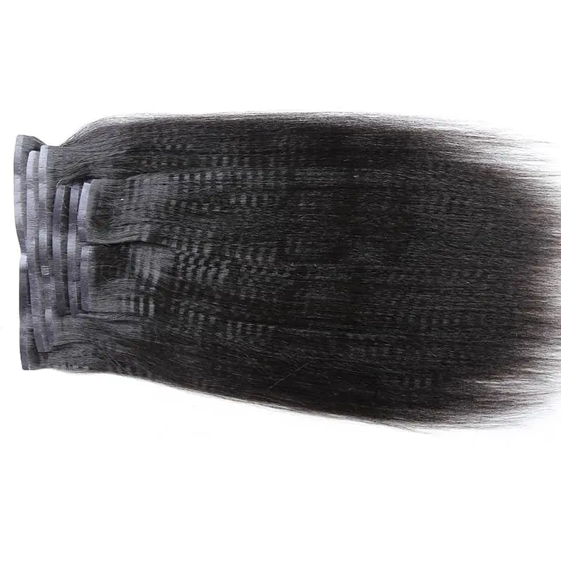 Seamless Clip-In Human Hair Extensions Yaki Straight - Image 4