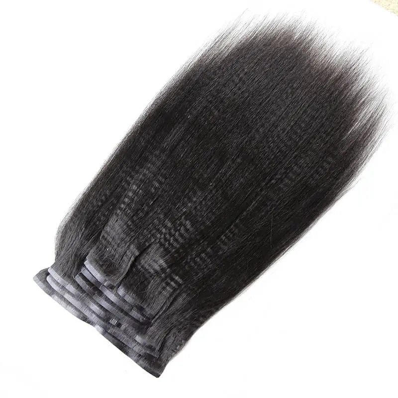 Seamless Clip-In Human Hair Extensions Yaki Straight - Image 5