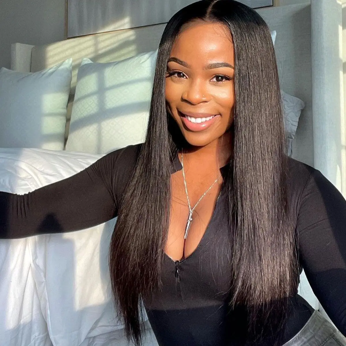 V Part No leave Out Wig Silk Straight Human Hair VST-N2 - Image 2