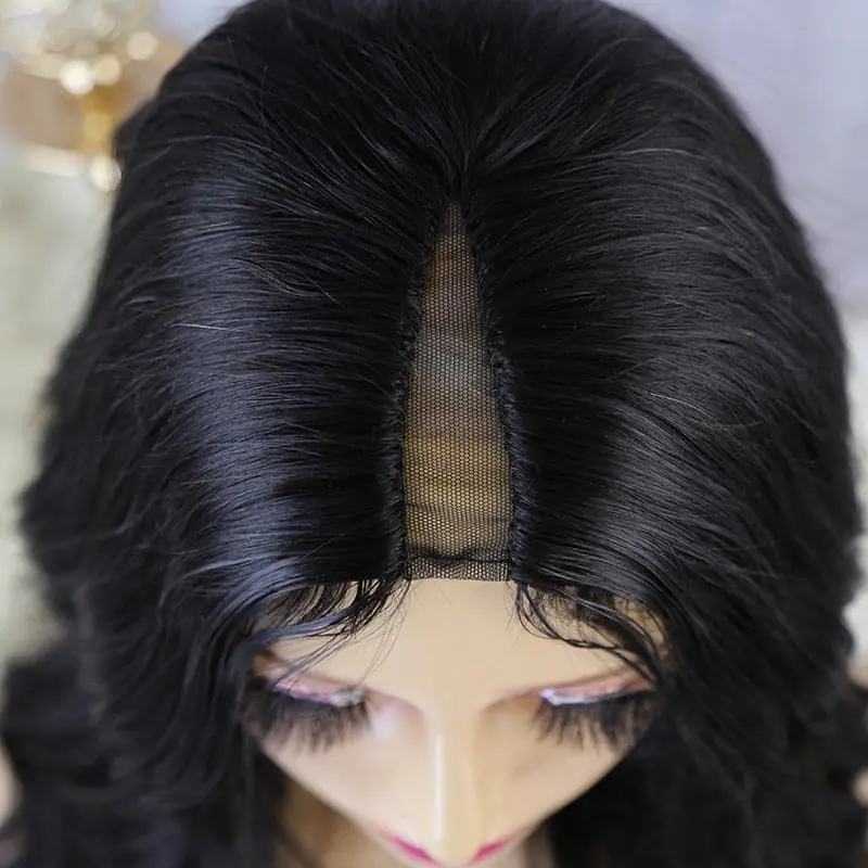 V Part No leave Out Wig Silk Straight Human Hair VST-N2 - Image 3